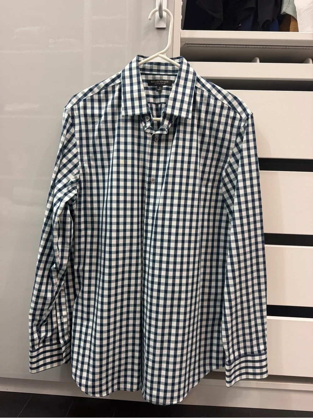 Banana Republic Navy and White Gingham Button-Down Shirt